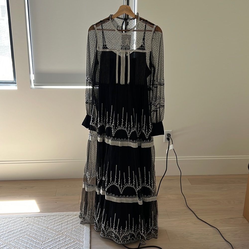 Zara Black Lace Embroidered Maxi Dress Lined NWT